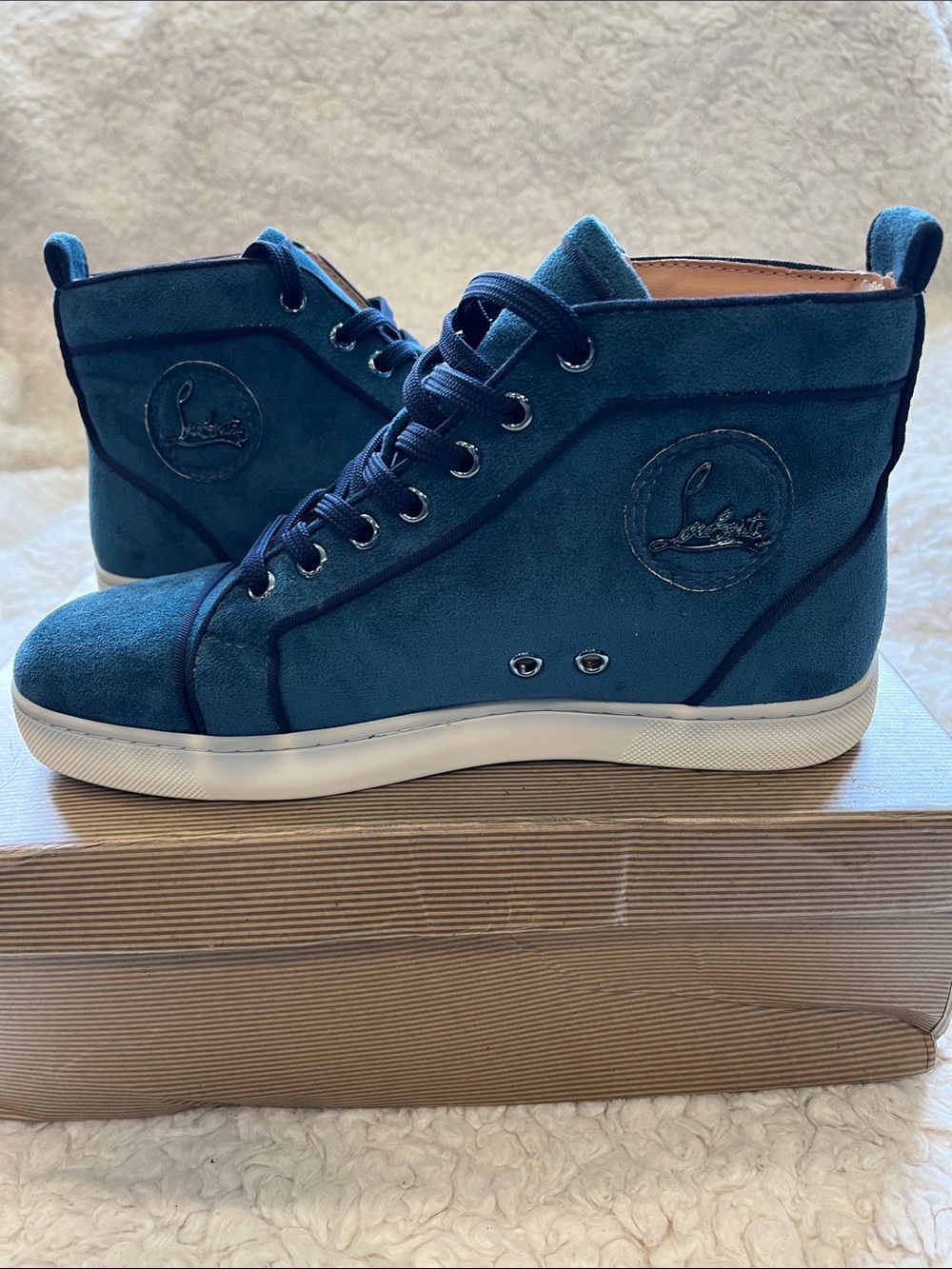 Men’s fashion Teal Blue Suede High-Top Sneakers